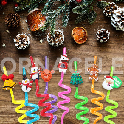 32PCS Christmas Reusable Drinking Straws, Snowman Penguin Reindeer Jingle Bell Gingerbread Man Pattern Party Favors Goodie Gifts for Kids Holiday Party Supplies