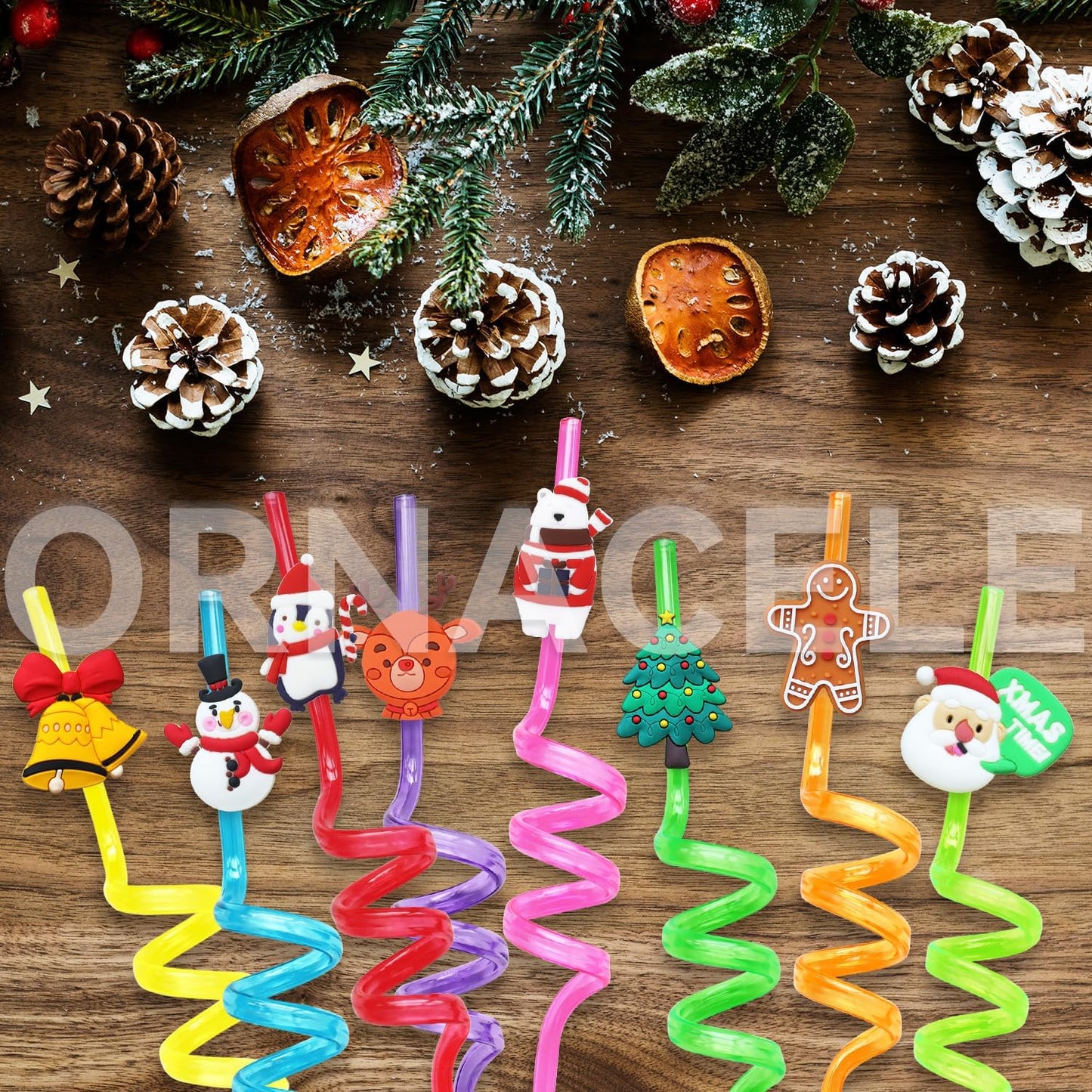 48PCS Christmas Reusable Drinking Straws, Snowman Penguin Reindeer Jingle Bell Gingerbread Man Pattern Party Favors Goodie Gifts for Kids Holiday Party Supplies