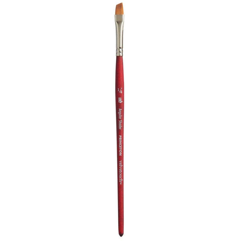 Velvetouch Angle Shader Brush, Synthetic Bristles, Short Handle Mixed Media Paintbrush, Scarlet, Size 1/4 inch, 1 Count