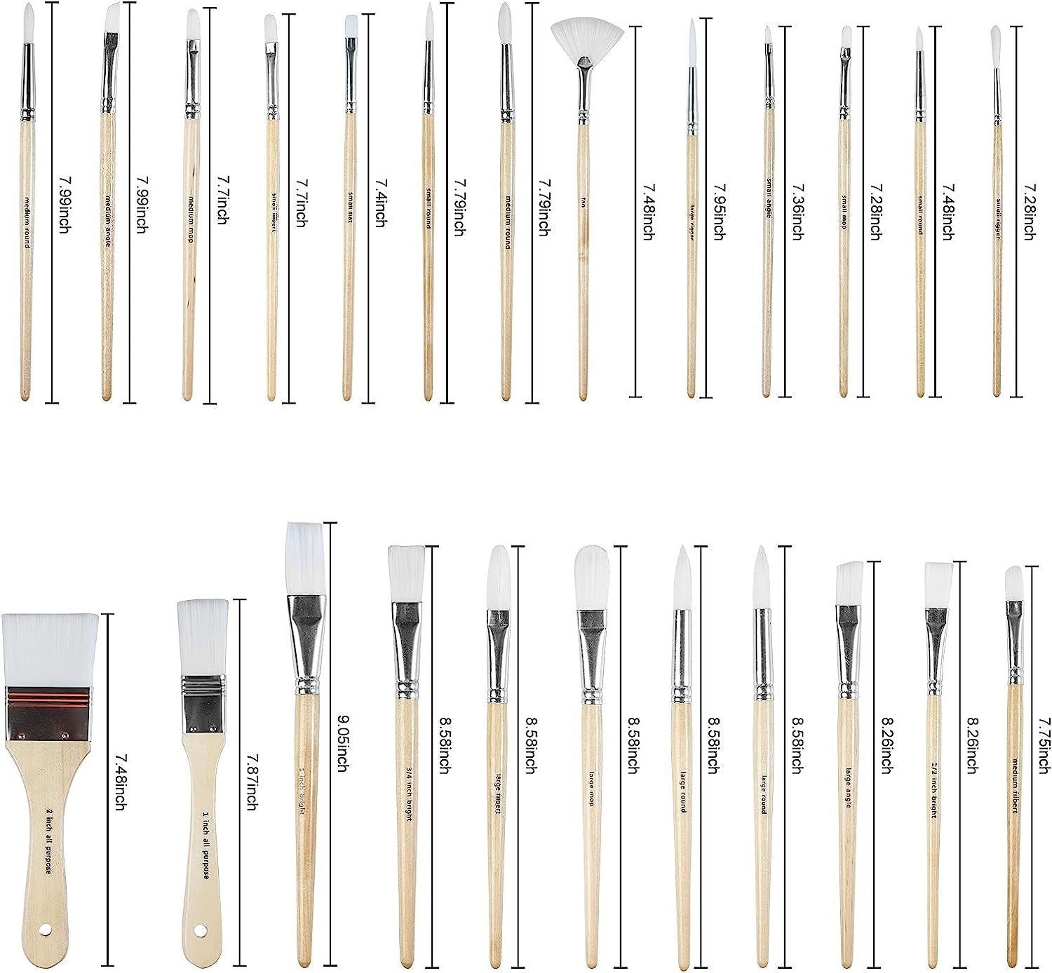 Paint Brushes Set of 24 Pieces Wooden Handles Brushes with Canvas Brush Case, Professional for Oil, Acrylic and Watercolor Painting