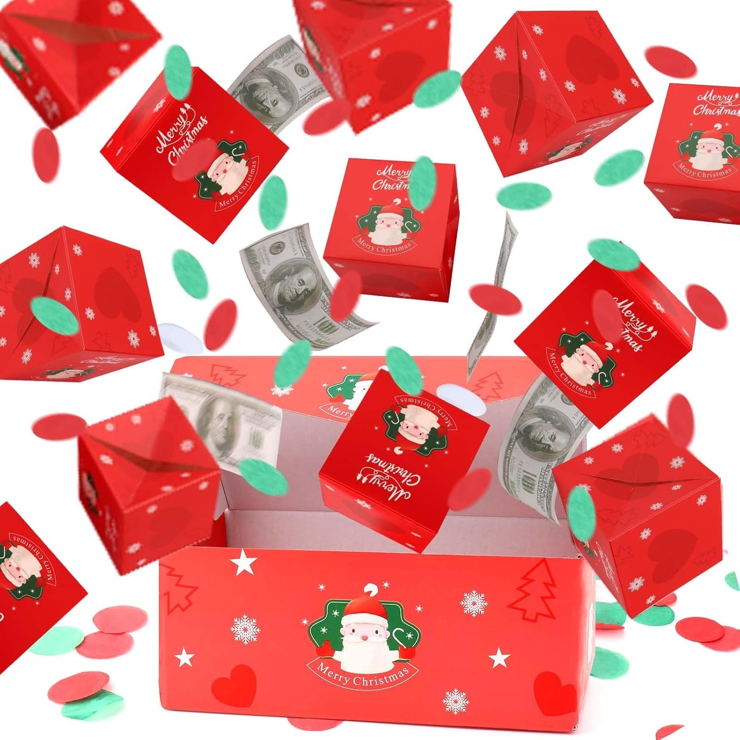 Christmas Surprise Gift Box Explosion for Money, Christmas Explosion Gift Box with Confetti, Surprise Pop up Money Box for Merry (Green)