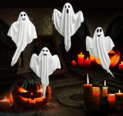 4 Pack Halloween Hanging Ghosts, 27.5" Cute Flying Ghost Decorations for Front Yard Patio Lawn Garden Party Décor and Holiday Decorations