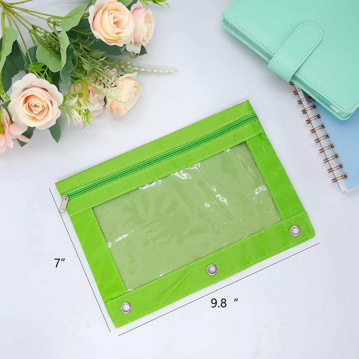 Binder Pencil Pouches, Pencil Pouch for 3 Ring Binder with Zipper Pulls, Clear Window Pencil Case for Binder, Zipper Pencil Pouches with Rivet Enforced 3 Ring, 20 Pack, 10 Color