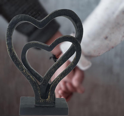 24827 Heart Statues Eternity Double Love Romantic Sculpture, 11 Inches, Anniversary Valentines Couple Gift for Her Home Decor, Modern Art Bond of Marriage