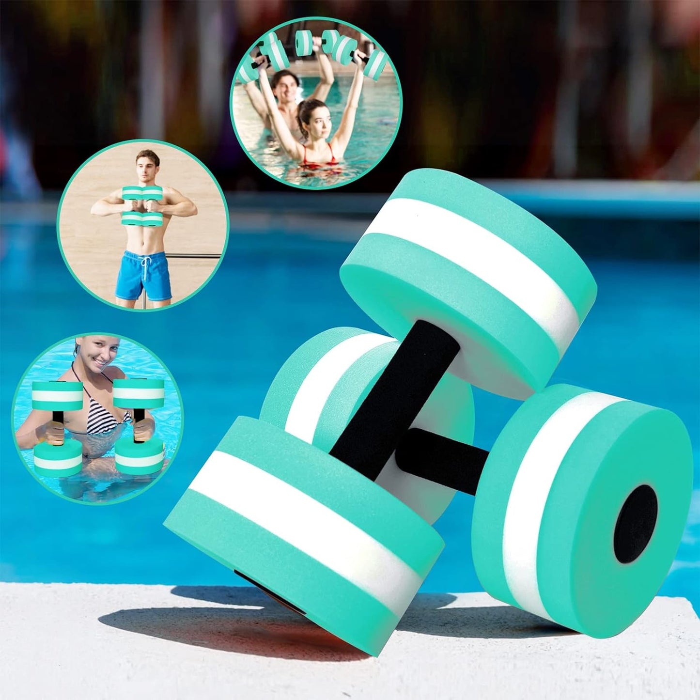 Aquatic Dumbells Set of 2 Water Dumbbells for Water Aerobics Water Weights for Pool Exercise Set High-Density Eva-Foam Pool Dumbbells, Cyan