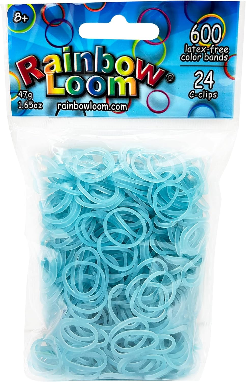 Glow Blue Rubber Bands with 24 C-Clips