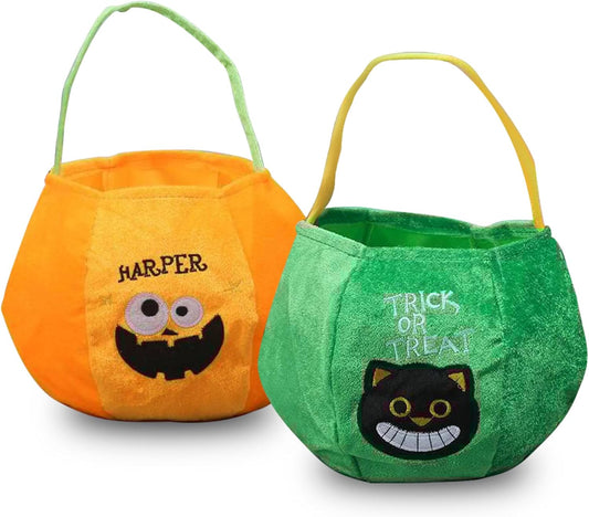 2 Pieces Halloween Bucket for Kids - Halloween Trick or Treat Buckets - Halloween Candy Buckets (Orange and Green).