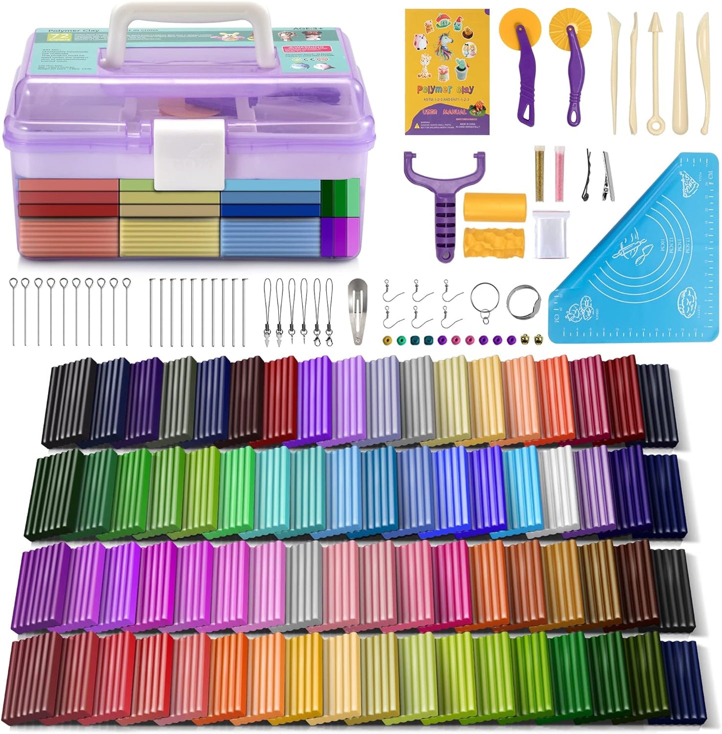Polymer Clay 50 Colors, Modeling Clay for Kids DIY Starter Kits, Oven Baked Model Clay, Non-Sticky Molding Clay with Sculpting Tools, Gift for Children and Artists (50 Colors A)