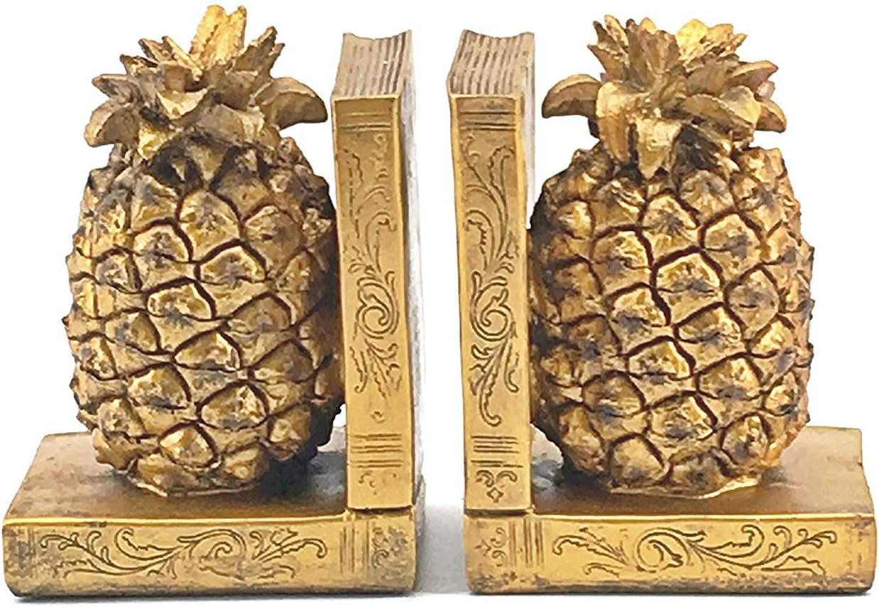 Decorative Bookend Home Décor Book Ends Pineapple Golden Bookshelves Decor Heavy Duty Non Skid 7 Inch