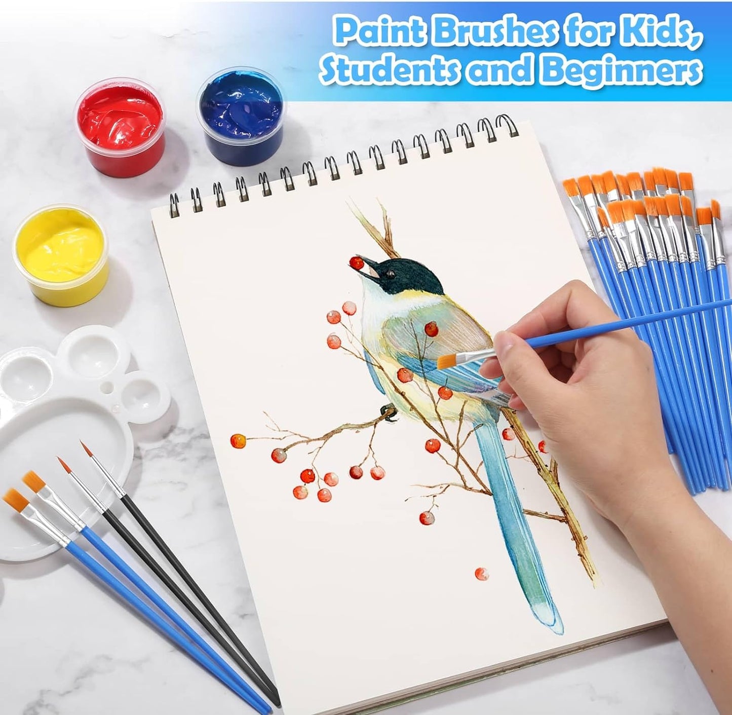 200 Pcs Small Paint Brushes Bulk,  Kids Paint Brushes Detail Fine Brushes with Flat and round Tip Acrylic Paint Brushes Set for Classroom Water Color Canvas Painting Touch Up