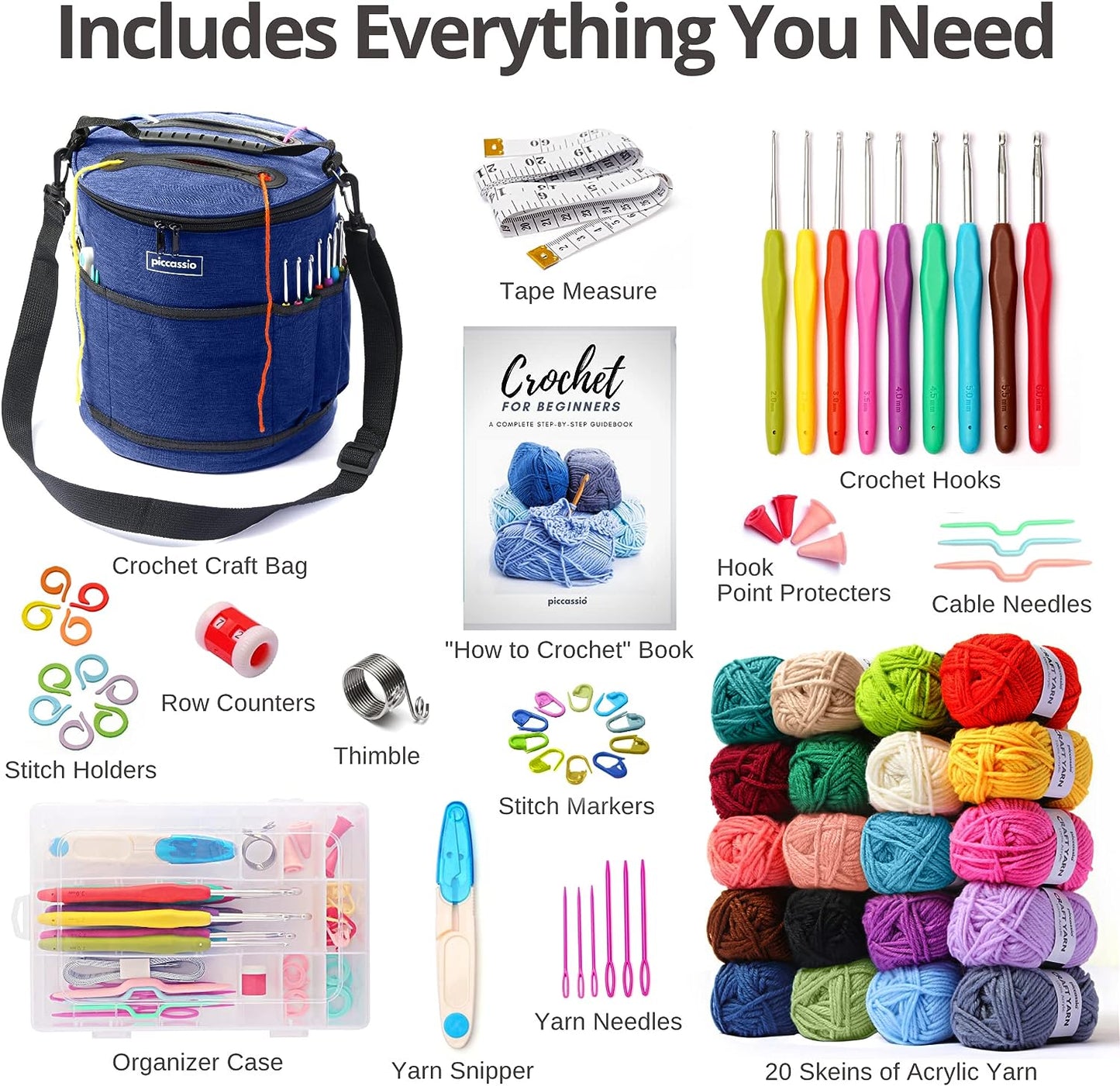 Crochet Kit for Beginners Adults and Kids - Make Amigurumi and Other Crocheting Kit Projects - Beginner Crochet Kit Includes 20 Colors Crochet Yarn, Hooks, Book, Bag - Complete Crochet Starter Kit