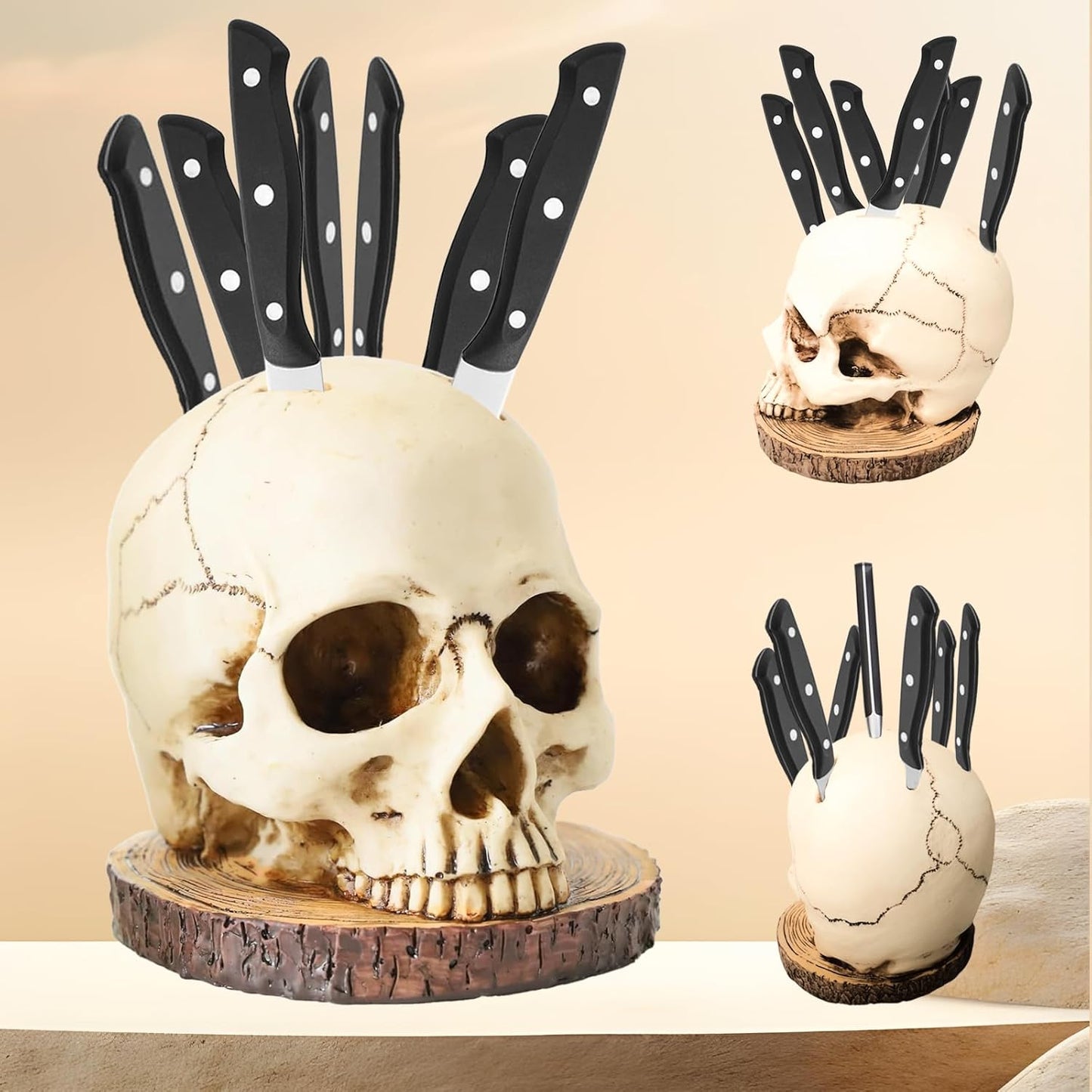 Skull Knife Holder for Halloween, Horror Party Spooky Decor, Gothic Kitchen Accessories, Halloween Kitchen Skull Knife Block without Knives