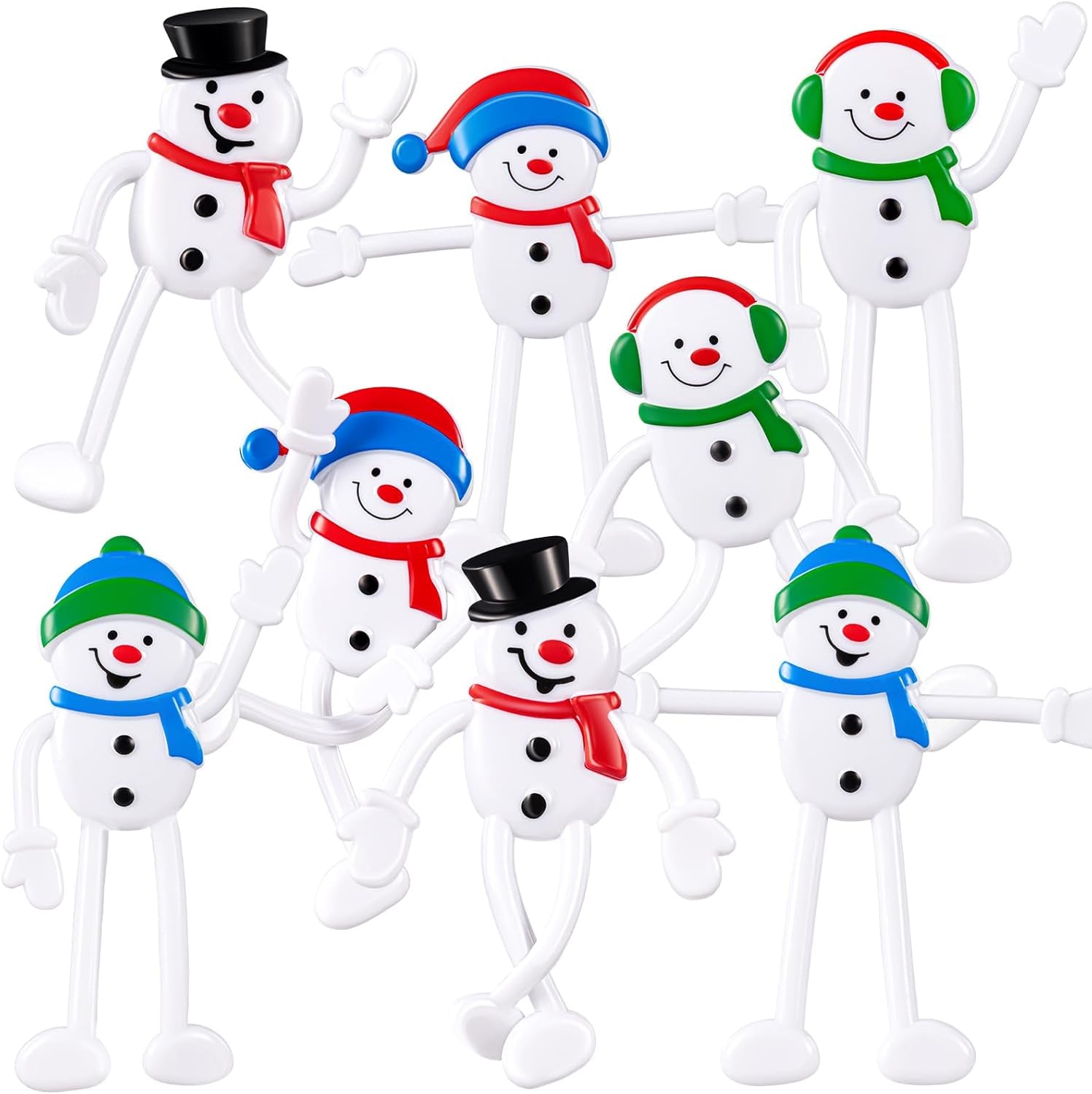 24 Pcs Christmas Holiday Character Christmas Bendable Figures Snowman Bendable for Christmas Party Favors Prizes Goodie Bag Winter Stocking Stuffers, 4 Assorted Styles