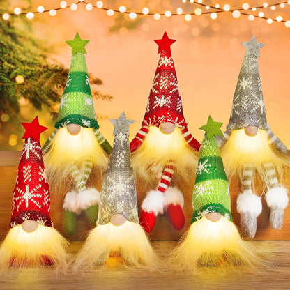 6 Pack Gnomes Christmas Decorations, Lighted Handmade Swedish Tomte Light up Plush Elf Holiday Present Gift Scandinavian Santa Tabletop Xmas Christmas Ornaments Decor