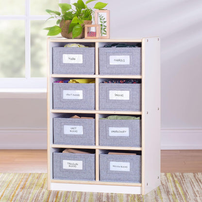 Edq Cubby Bin Storage Organizer Natural with 8 Fabric Bins: Wood Bookshelf and Toy Organizer for Kids and Teachers; School Supply Furniture for Classrooms and Home