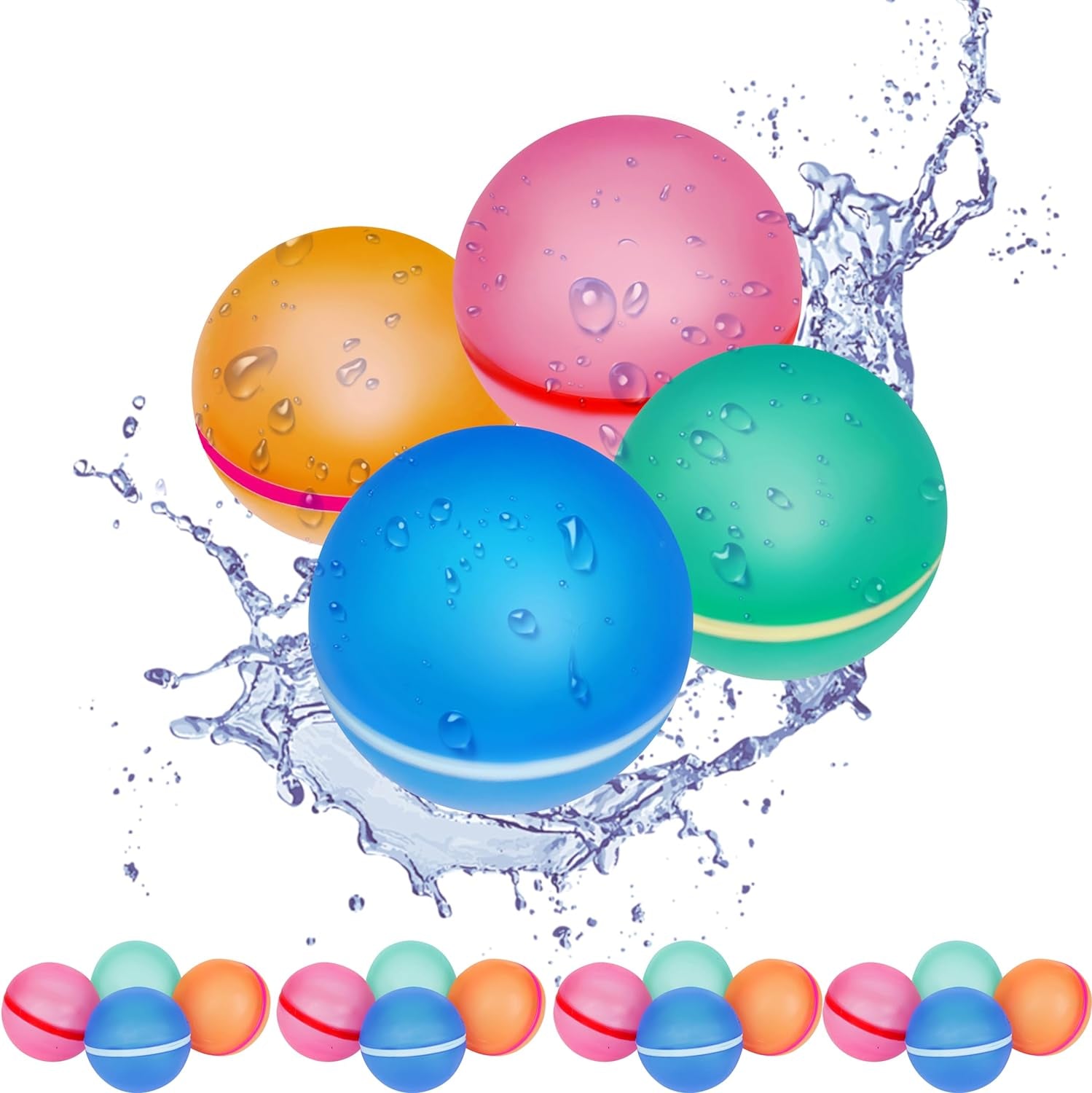 16Pcs Reusable Water Balloons - Quick Fill Water Balls Toys for Kids Age 4-12 - Refillable Magnetic Self-Sealing Water Splash Bomb for Party Outdoor Summer Pool Beach Toys