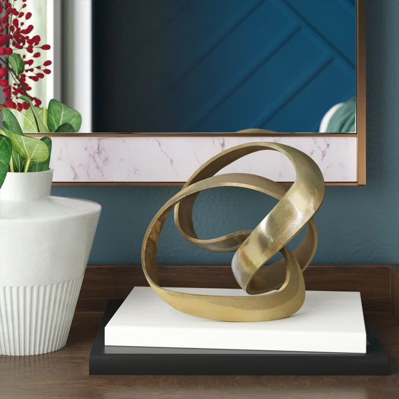 Samara 7" Metal Knot Sculpture - Contemporary Abstract Knotted Metallic Table Decor - Elegant Home Decor