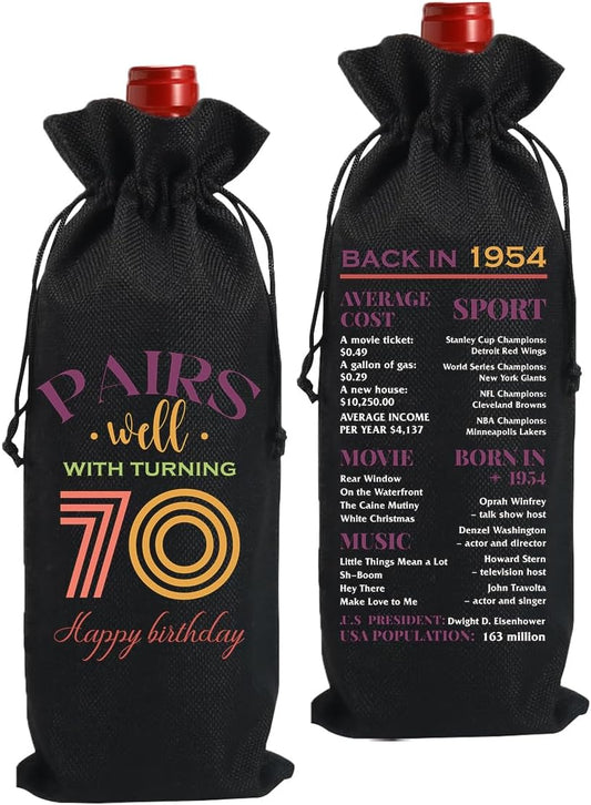 Funny 70Th Birthday Gifts for Women Men Wine Bag, Happy Anniversary 70Th Birthday Party Decorations for Women Man Black Wine Bags, Birthday Gifts for 70 Year Old Woman Wine Bottle Bag