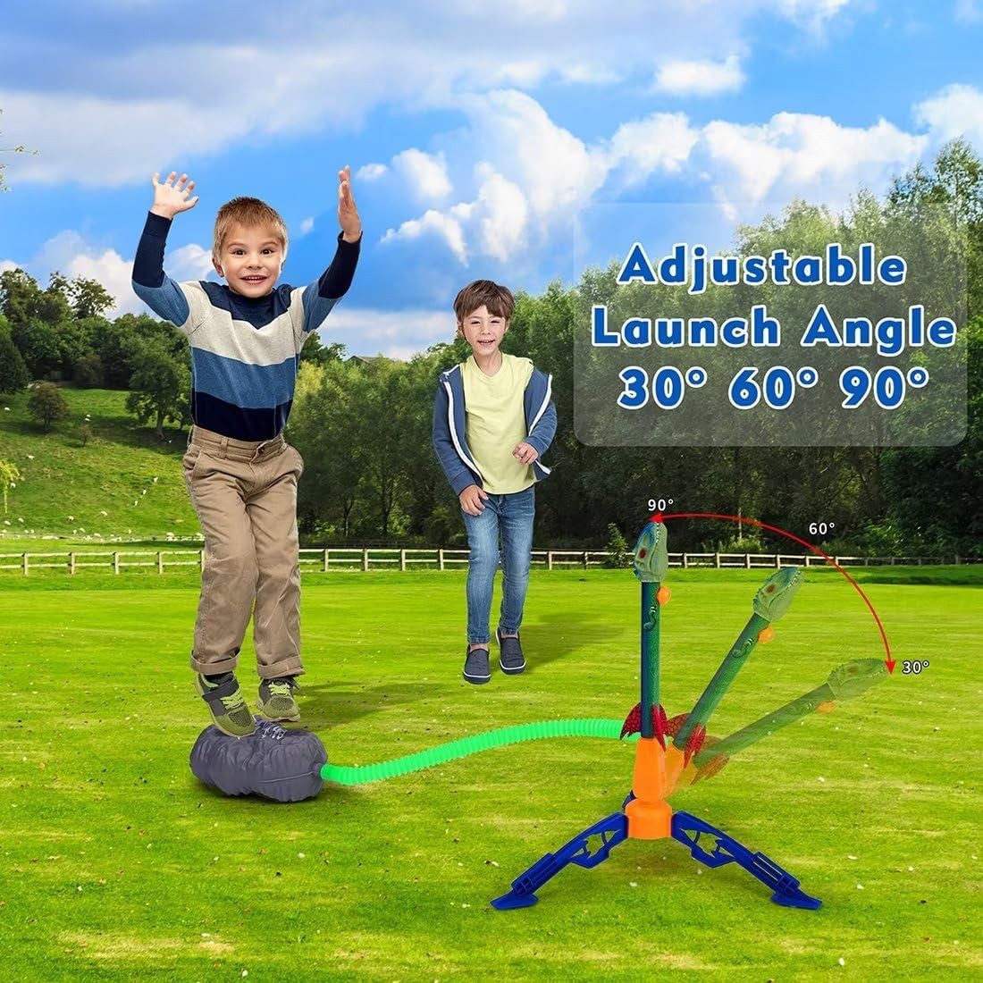 Dinosaur Rocket Launcher for Kids - Launch up to 100 Ft, 8 Rockets and 2 Pads for Multi-Player, Dinosaur Toys, Birthday Gift Ideas, Toys for 3 4 5 6 7 Year Old Boys, Outdoor outside Toys