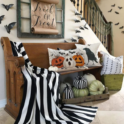 Halloween Pillow Cover 12X20 Inch Pumpkin Jack-O'-Lanterns Bat Web Decoration Holiday Farmhouse Pillow Case Decor for Home Sofa Couch AA306-12