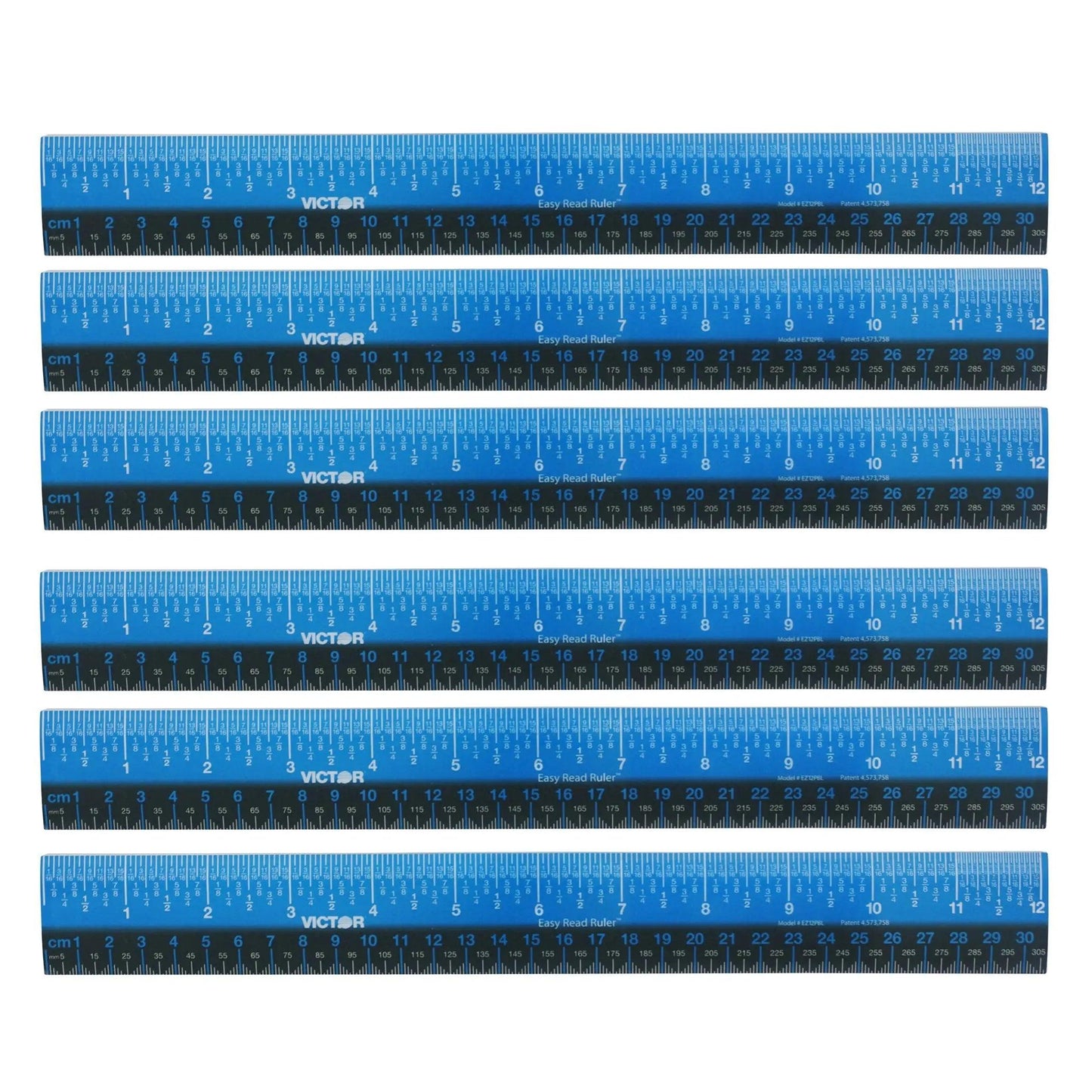 (6 Ea) 12in Ruler Plastic Blu Blk Victor Technology