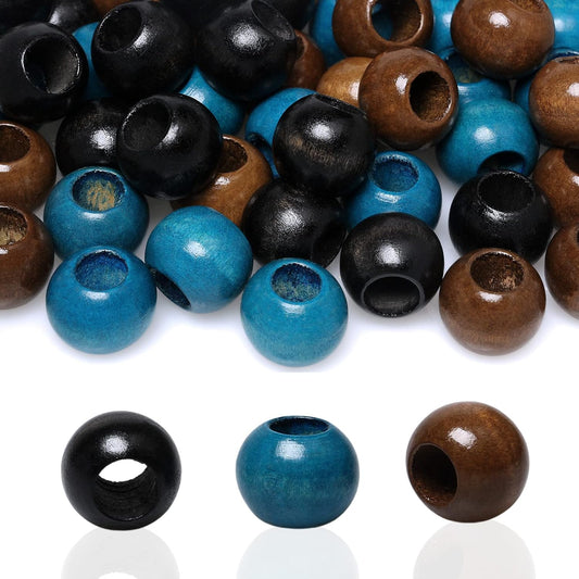 150 Pieces 20Mm Wood Beads Large Hole Macrame Wooden Beads Variety Pack, Colored Wooden round Beads for Craft/Garlands/Home Party Decor, 9Mm Hole (Brown/Black/Blue)