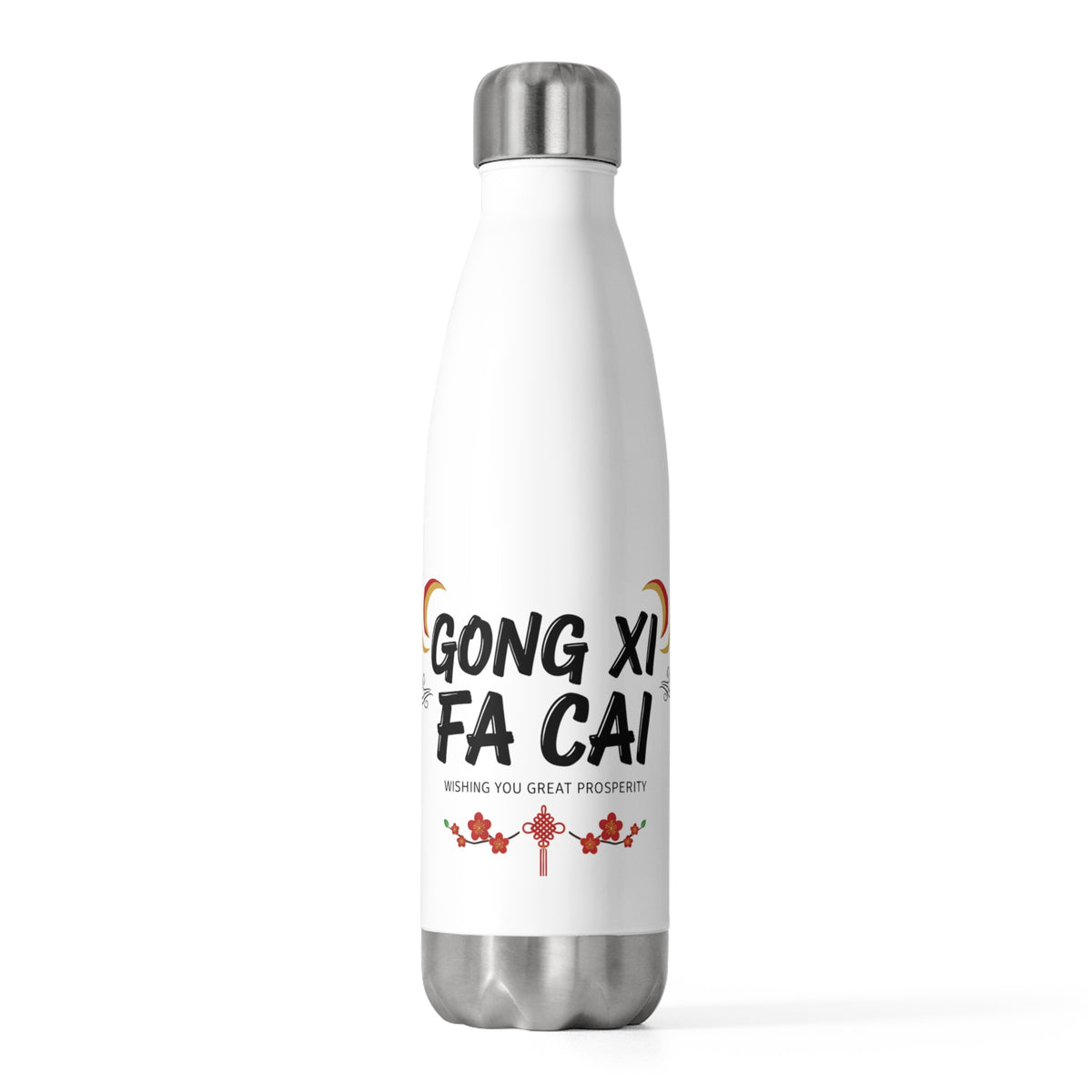 Gongxi Brush Greeting | 20oz Insulated Stainless Steel Tumbler Bottle | Lunar New Year Gift for Family & Teachers | Red Gold Festive