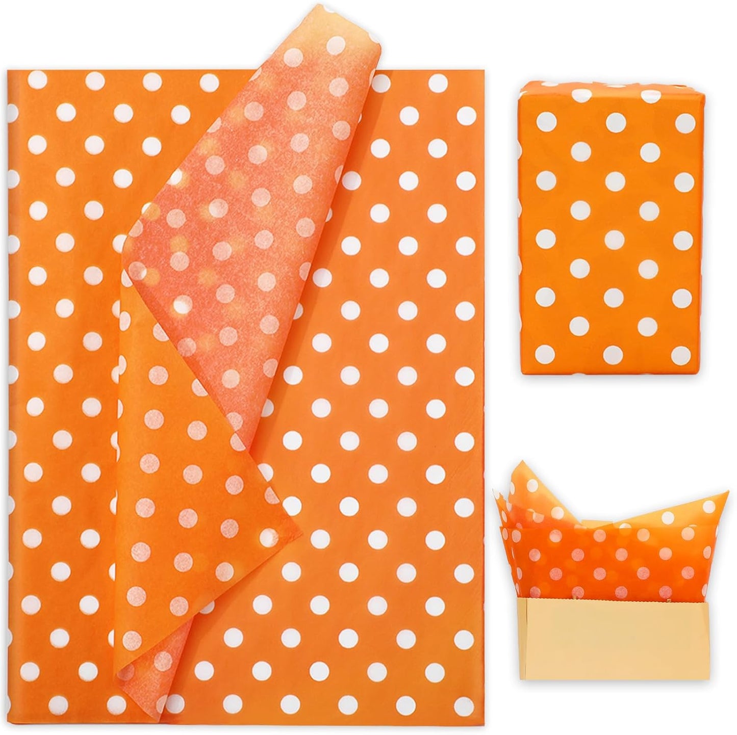 100 Sheets Polka Dot Tissue Paper Autumn Gift Wrapping Paper Orange White Art Paper for Fall Thanksgiving Birthday Baby Shower Party DIY Crafts Supplies, 14 X 20 Inch