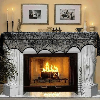 Halloween Decoration Black Lace Spiderweb Fireplace Mantle Scarf Cover Festive Party Supplies 45 X 243Cm 18 X 96 Inch