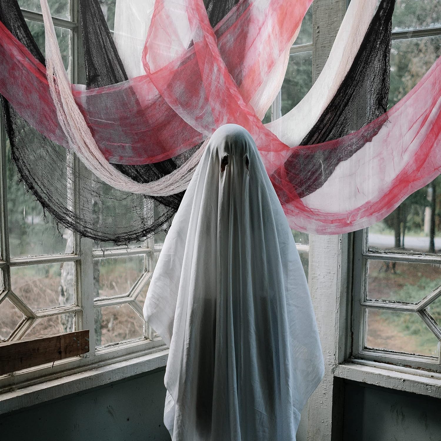 400 X 78.7 Inch Halloween Creepy Cloth - Black Large Size Halloween Scary Spooky Cloth - Windows Doorways Cover Gauze for Halloween Party Haunted House Decorations