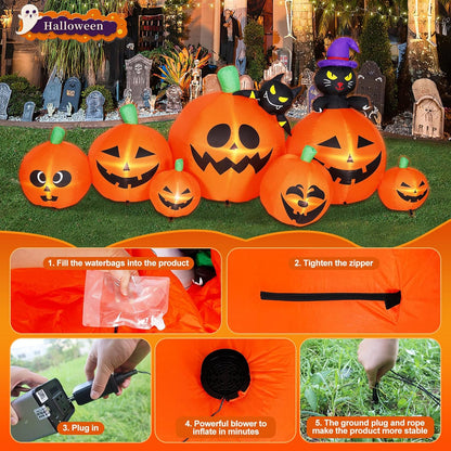 8 FT Halloween Inflatable Pumpkins with Ghosts Decorations Outdoor, Blow up Yard Decoration with Built-In LED Lights Décor for Outdoor Lawn Garden Holiday Party