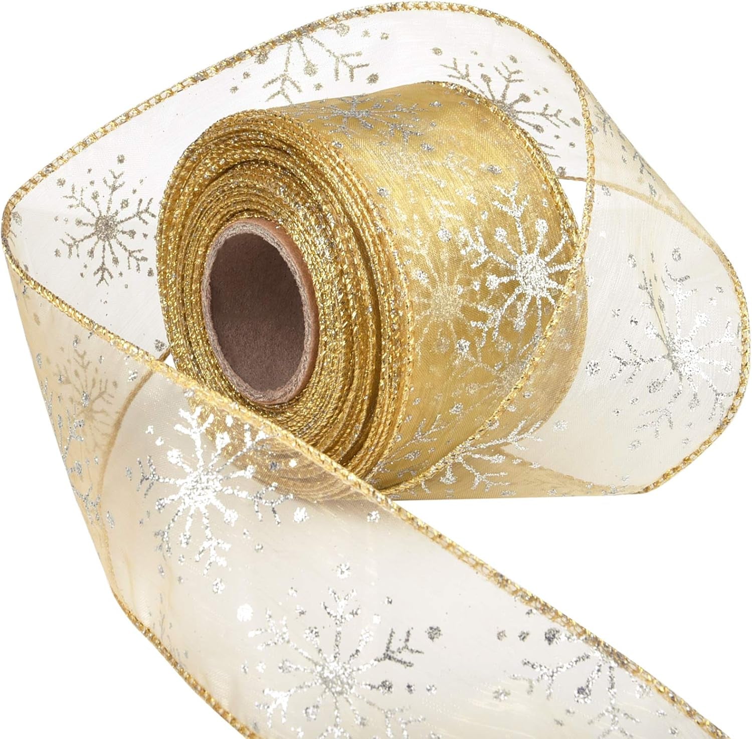 2.5 Inch Wide Christmas Wired Ribbon Snowflake Organza Sheer Glitter Ribbon for Xmas Tree, Wreath, Party Decoration, Gift Wrapping (Red, 21.9 Yards)