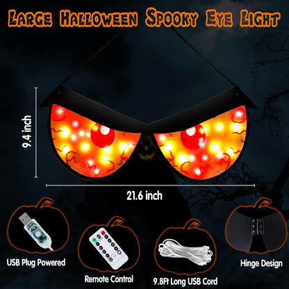 [Timer & 8 Modes] Halloween Decorations Spooky Eyes Lights, Extra Large 21 Inch Halloween Window Decorations RGB Lights Glowing Eyes Halloween Window Lights USB Powered Halloween Decor Indoor Home