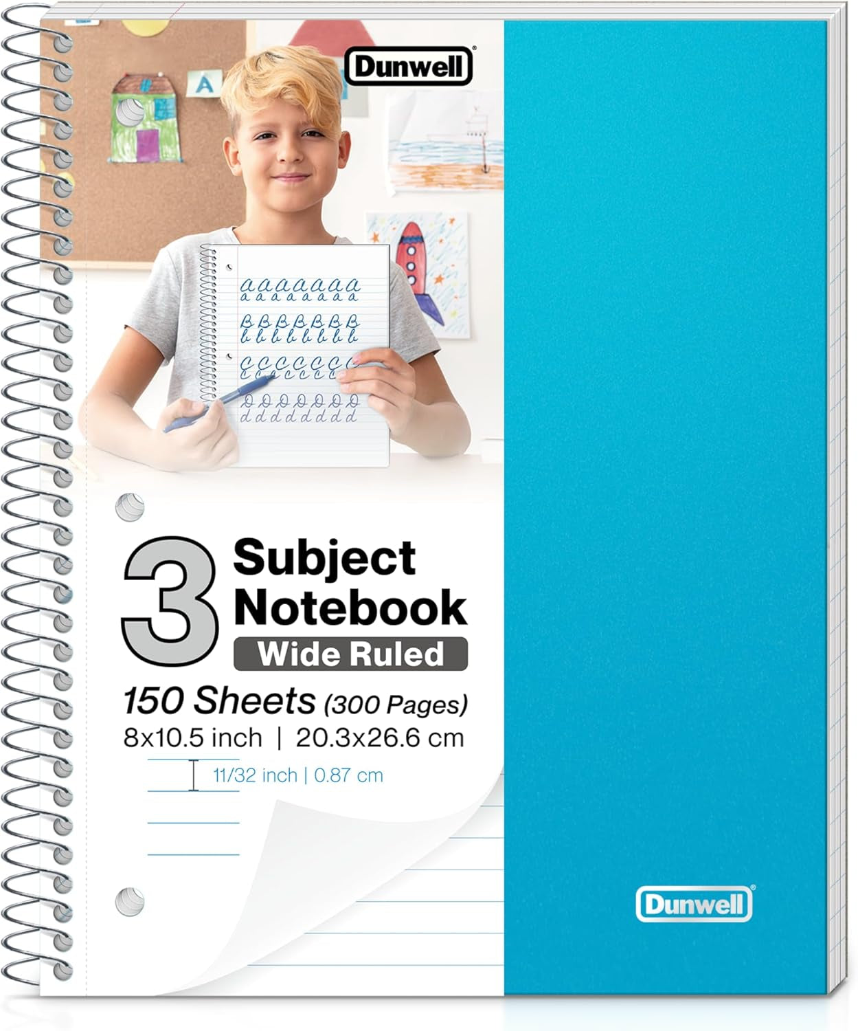 1-Subject Notebook, Wide Ruled Notebook, Blue Plastic Cover, 100 Sheets (200 Pages) 8X10.5 3-Hole Easy Tear-Off Pages, Single Subject Spiral Note Book for Kid, School Notebook