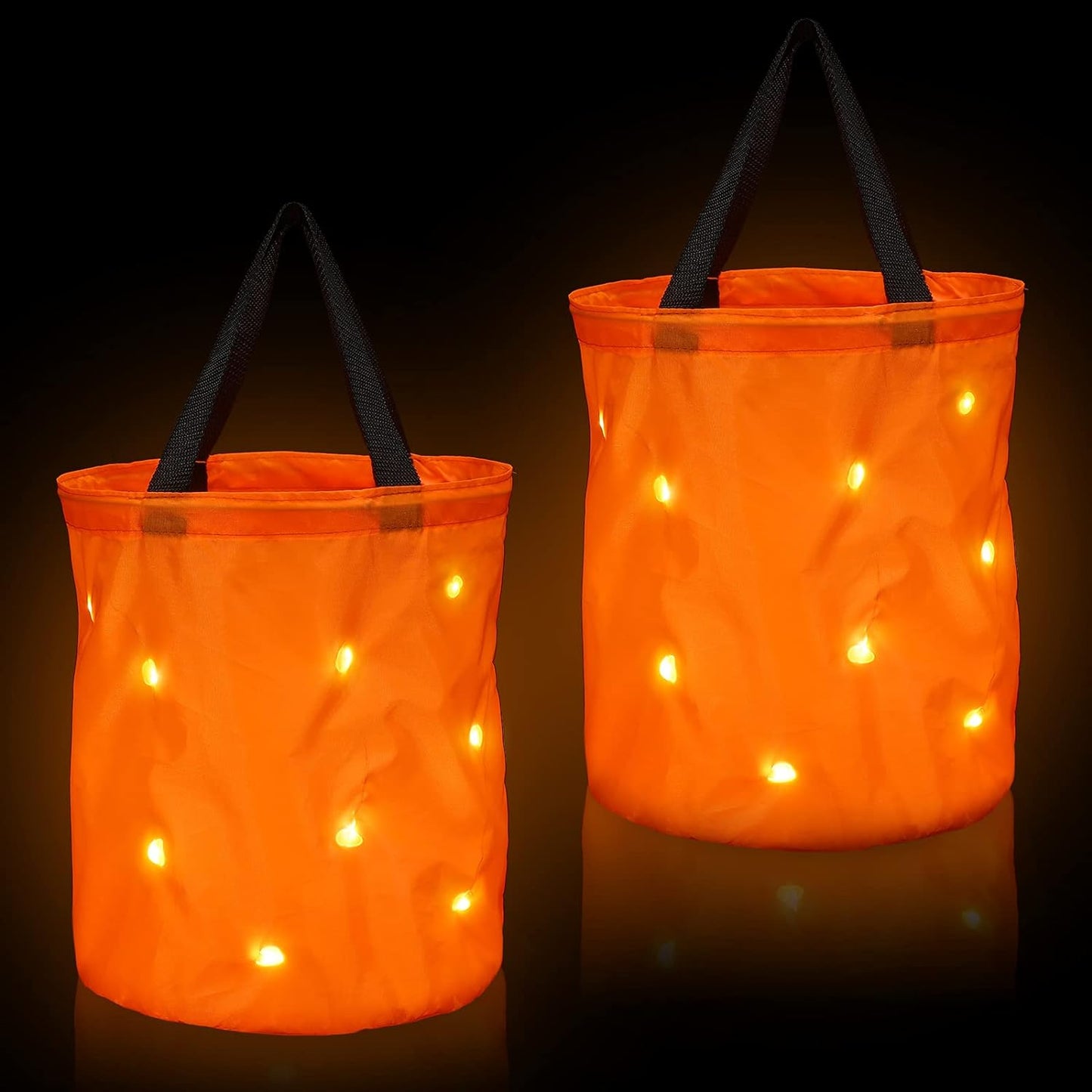 LED Light Halloween Candy Bags Light up Halloween Bucket Trick or Treat Bags Light up Candy Bags Multipurpose Reusable Goody Bucket for Halloween Supplies Favors(Orange)