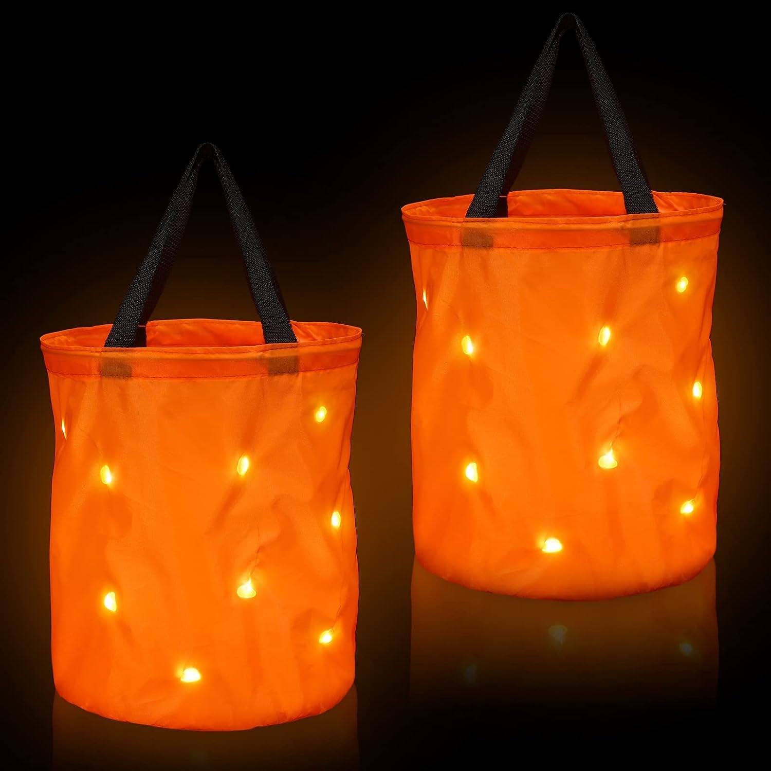 LED Light Halloween Candy Bags Light up Halloween Bucket Trick or Treat Bags Light up Candy Bags Multipurpose Reusable Goody Bucket for Halloween Supplies Favors(Orange)