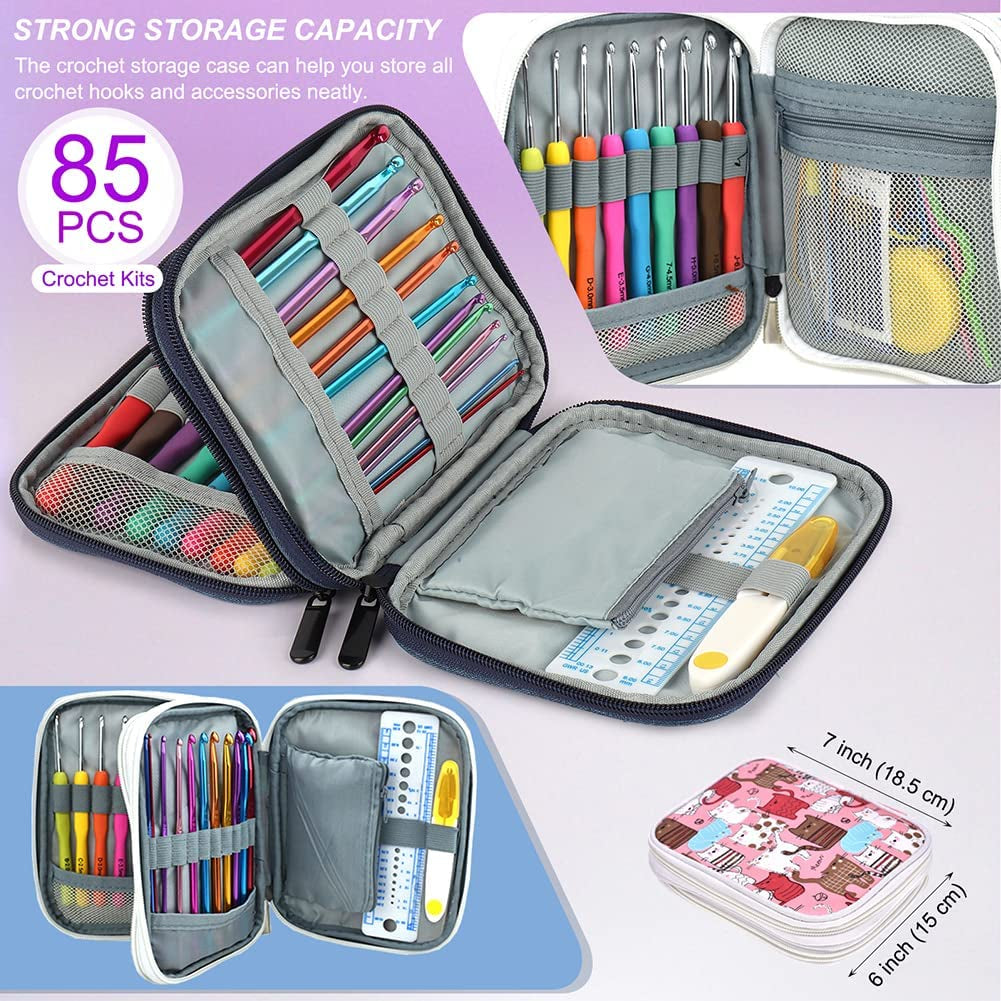 Crochet Hooks Kit with Case, 85-Piece, Ergonomic Crochet Needles Weave Yarn Kits DIY Hand Knitting Art Tools for Beginners and Experienced Crochet Lovers