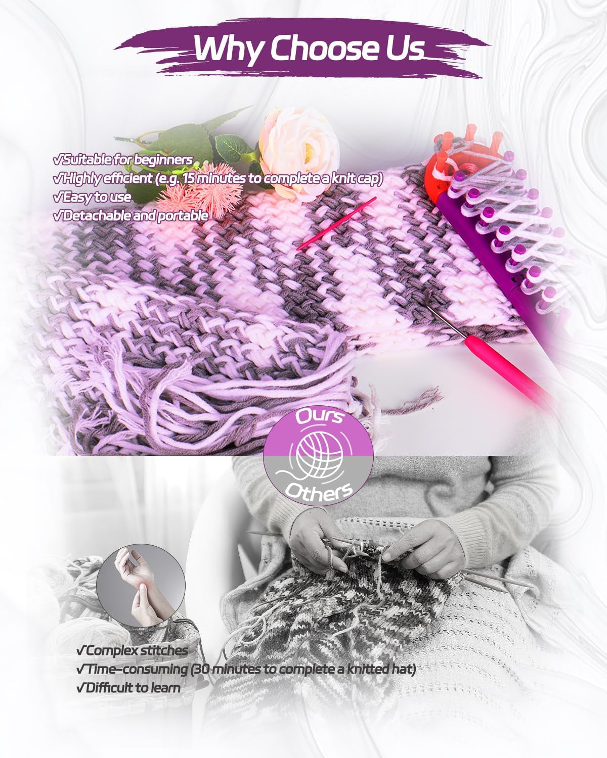 Flexible Loom Kits Adjustable Knitting Loom Set, Include Square Knitting Loom, round Knitting Board, Loom Hook & Needle DIY Craft Tool - Creative Knitting Loom Kits Replaces Multiple Looms