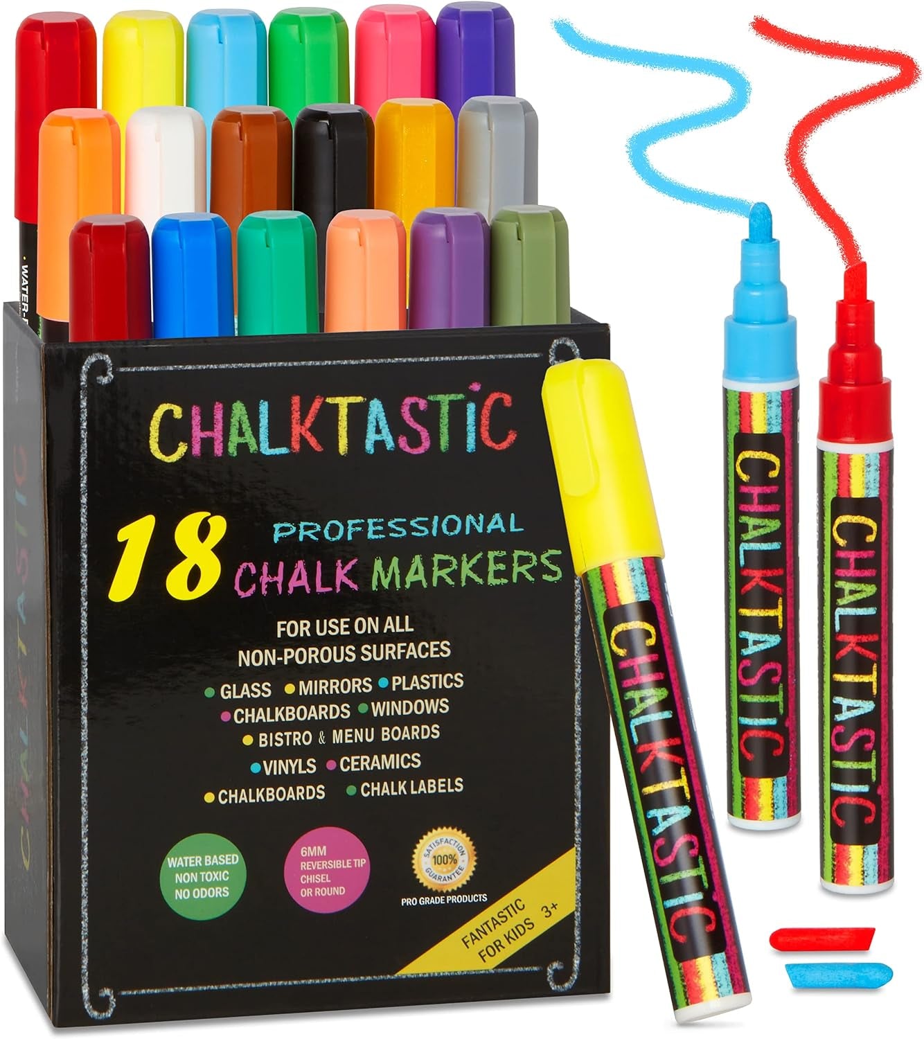 Chalkboard Markers Set of 8 Washable, Erasable Chalk Ink Dry Erase Pens for School, Chalkboard Menu Board & Glass Car Window - Neon, Pastel, White Chalk Pens - Gifts for Artists