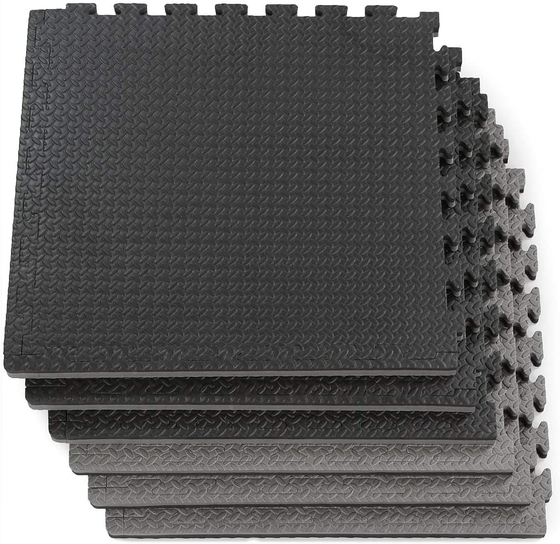 1" Extra Thick Interlocking Home Gym Foam Floor Mat Reversible Tiles (24" X 24") | 12 Pieces, 48 Square Feet | Protective Flooring for Work Out Exercise