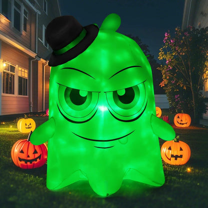 Halloween Inflatables 5 FT Green Light Ghost with Big Eyes Halloween Blow Ups Decorations with Built-In Rotating LED Lights for Holiday Party Indoor Outdoor Yard Garden Lawn