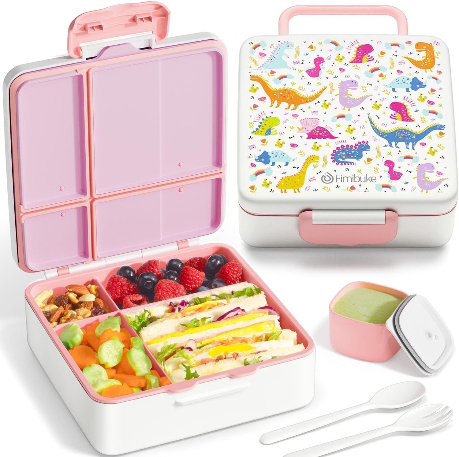 Bento Lunch Box for Kids - Leak Proof Toddler Bento Box with 4 Compartments BPA Free Dishwasher Safe Lunch Container with Utensils, Ideal Portion Sizes for Ages 3-12 Girls Boys for School