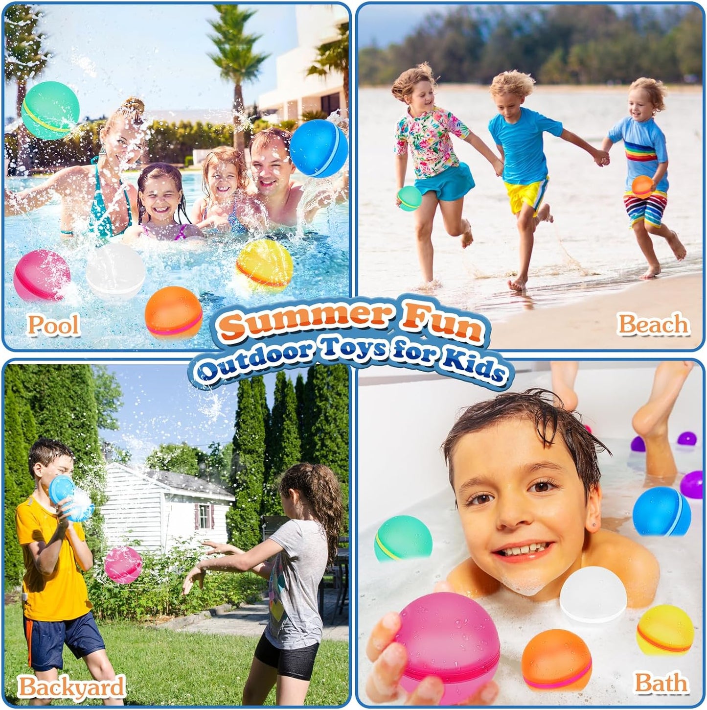 Magnetic Reusable Water Balloons for Kids: 12 PCS Self Sealing Refillable Water Balloons Quick Fill Beach Toys for Toddlers Outdoor Pool Summer Bath Toys for Kids Ages 3-12 Water Balls for Boys Girls