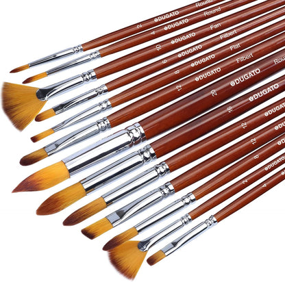 Artist Watercolor Paint Brushes Set 13Pcs - round Pointed Tip Soft Anti-Shedding Nylon Hair Wood Long Handle - Detail Paint Brush for Watercolor, Acrylics, Ink, Gouache, Oil, Tempera, Paint by Numbers