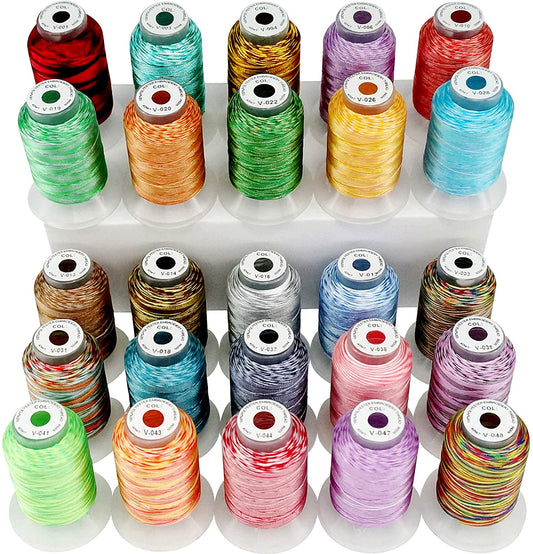 25 Colors Variegated Polyester Embroidery Machine Thread Kit 500M (550Y) Each Spool for Brother Janome Babylock Singer Pfaff Bernina Husqvaran Embroidery and Sewing Machines