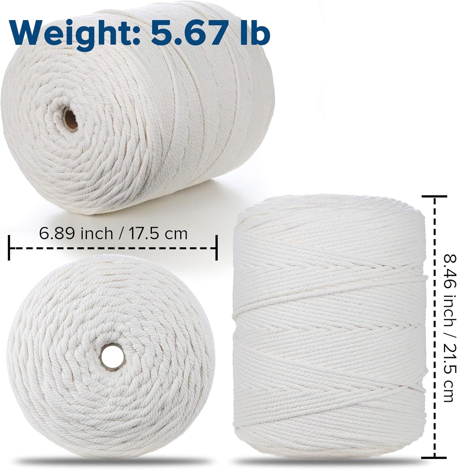 Macrame Cord, 4Mm X 547Yards, 100% Natural Cotton, 4 Strand Twisted Soft Cord for Crafting, Decorations and DIY Projects