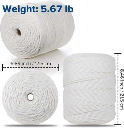 Macrame Cord, 4Mm X 547Yards, 100% Natural Cotton, 4 Strand Twisted Soft Cord for Crafting, Decorations and DIY Projects