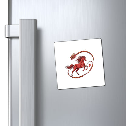 Dragon Horse Dance | Fire Horse Lunar New Year Magnets for Fridge & Locker | Family & Teacher Gift | Paper Cut Style