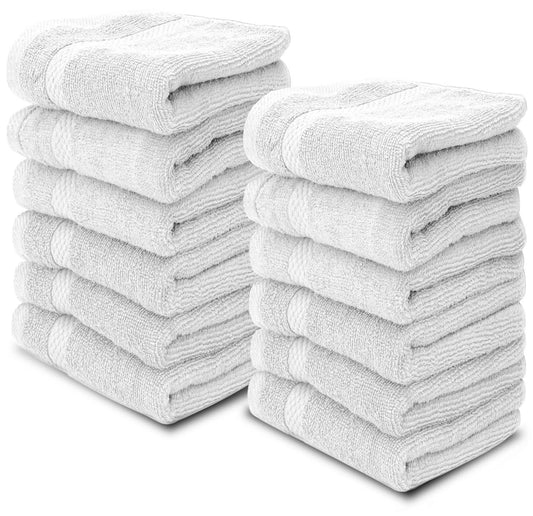 Luxury Cotton Washcloths   Large Hotel Spa Bathroom Face Towel  12 Pack  Silver