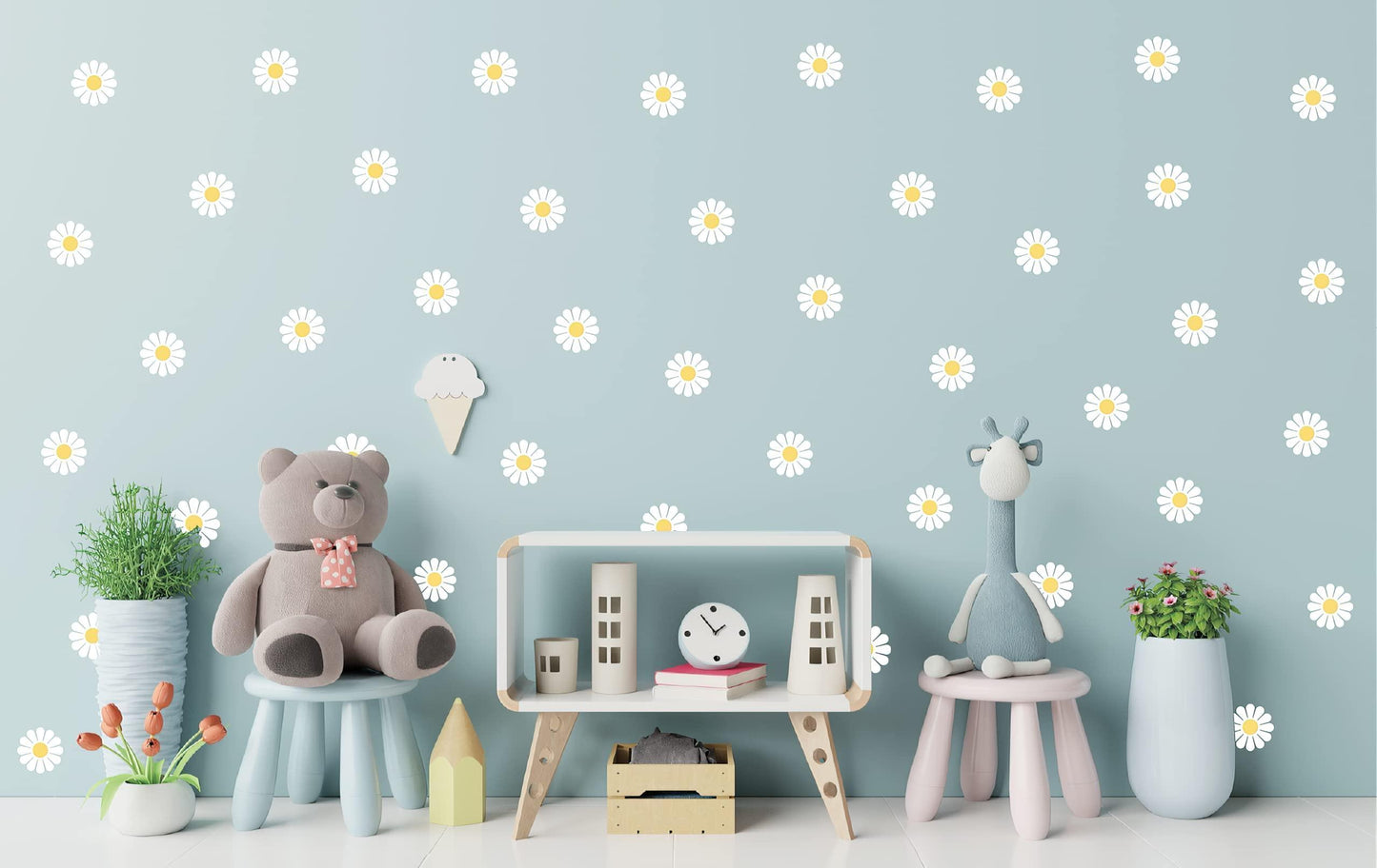 Daisy Flower Wall Decals   Peel and Stick Flower Decals for Walls Room Decor